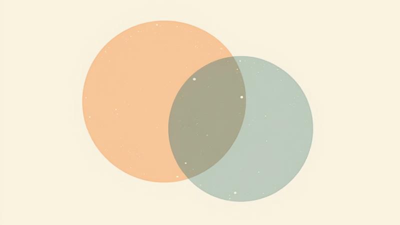 Grafik von zwei überlappenden Kreisen, die zwei Geburtshoroskope symbolisieren, im Bauhaus-Stil.